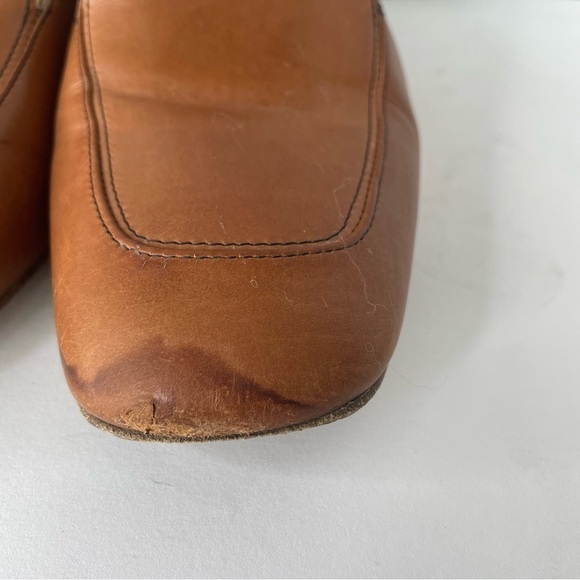 Sylven New York Marlene Cognac Tanned Italian Leather Block Heel Loafers Size 40 - Picture 5 of 11